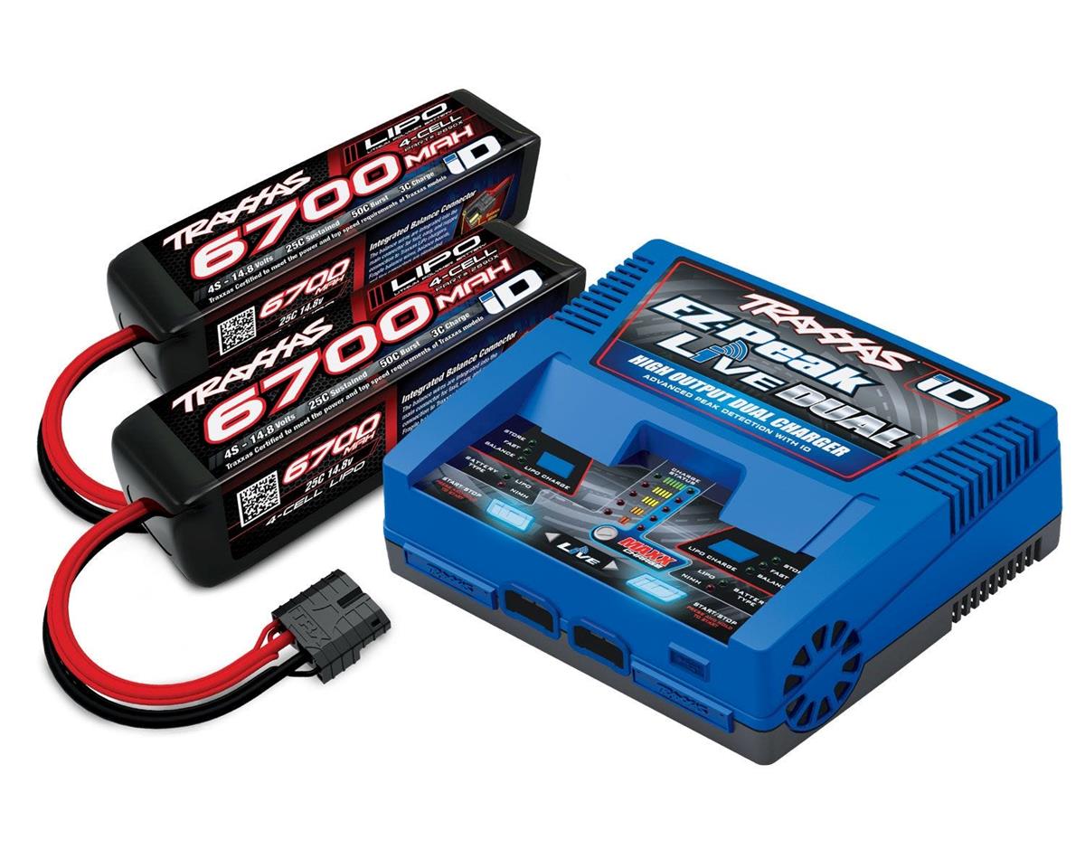 Traxxas EZ-Peak Live Dual 200W Multi-Chemistry Battery Charger (TRA2973) with 2 x 6700mAh 14.8V 4Cell 25C LiPo Battery (TRA2890X) TRA2997