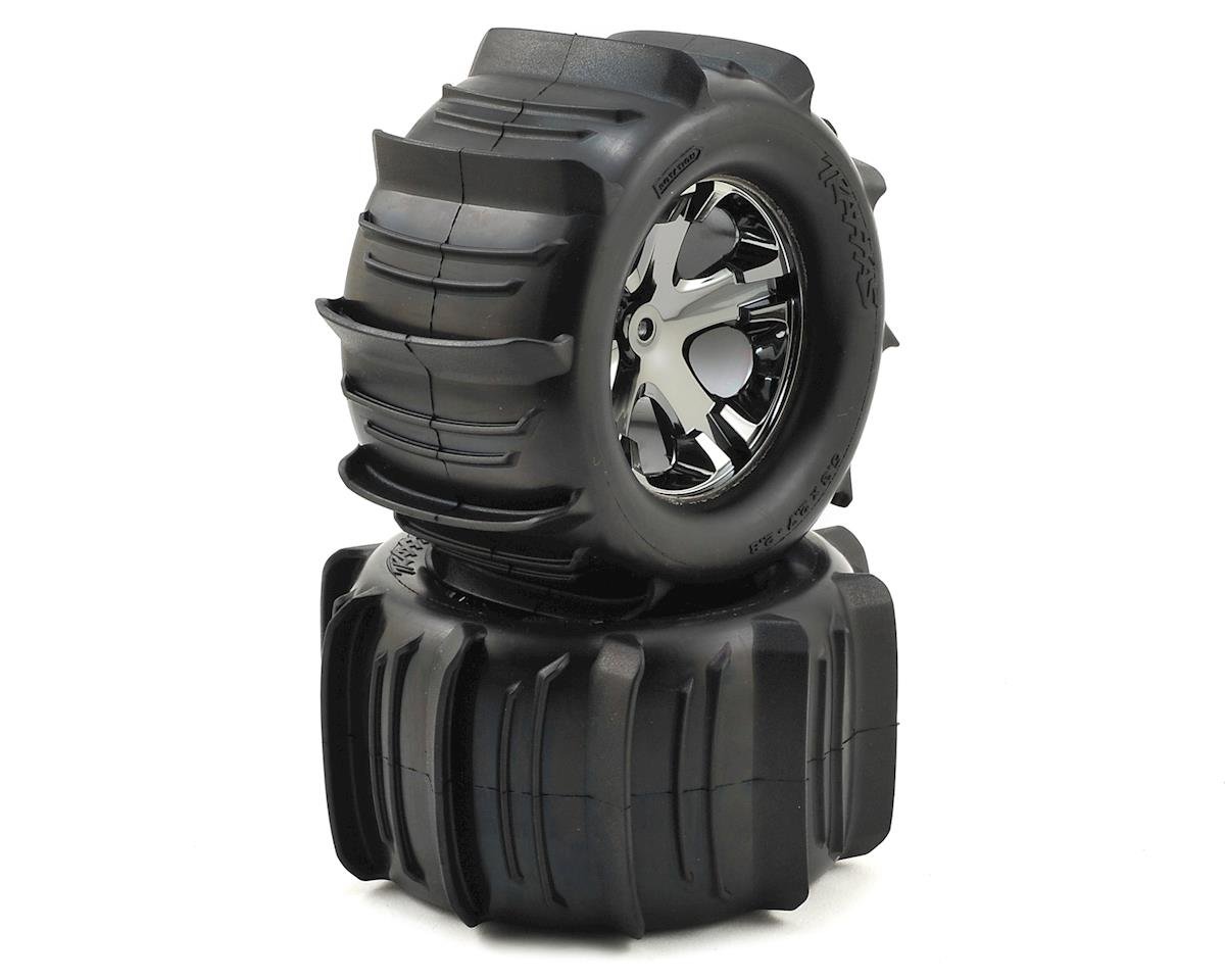 Traxxas Tires & Wheels, Assembled, Glued (2.8") (All-Star Black Chrome Wheels, Paddle Tires, Foam Inserts) (Electric Rear) (2) (TSM Rated) TRA3689