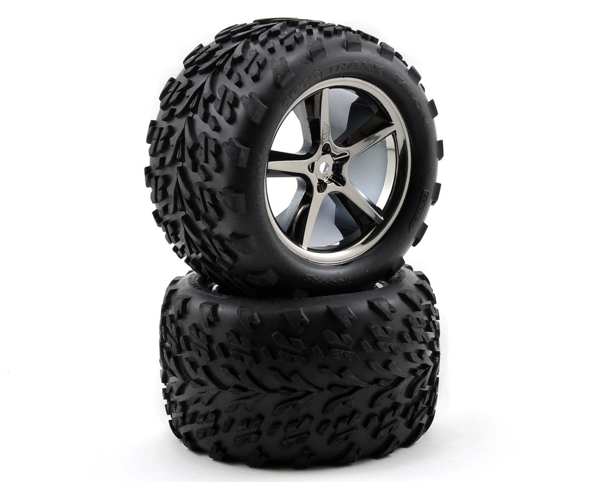 Traxxas Tires & wheels, assembled, glued (Gemini Black wheels, Talon tires, foam inserts) (2) (also fits Maxx series) TRA5374A