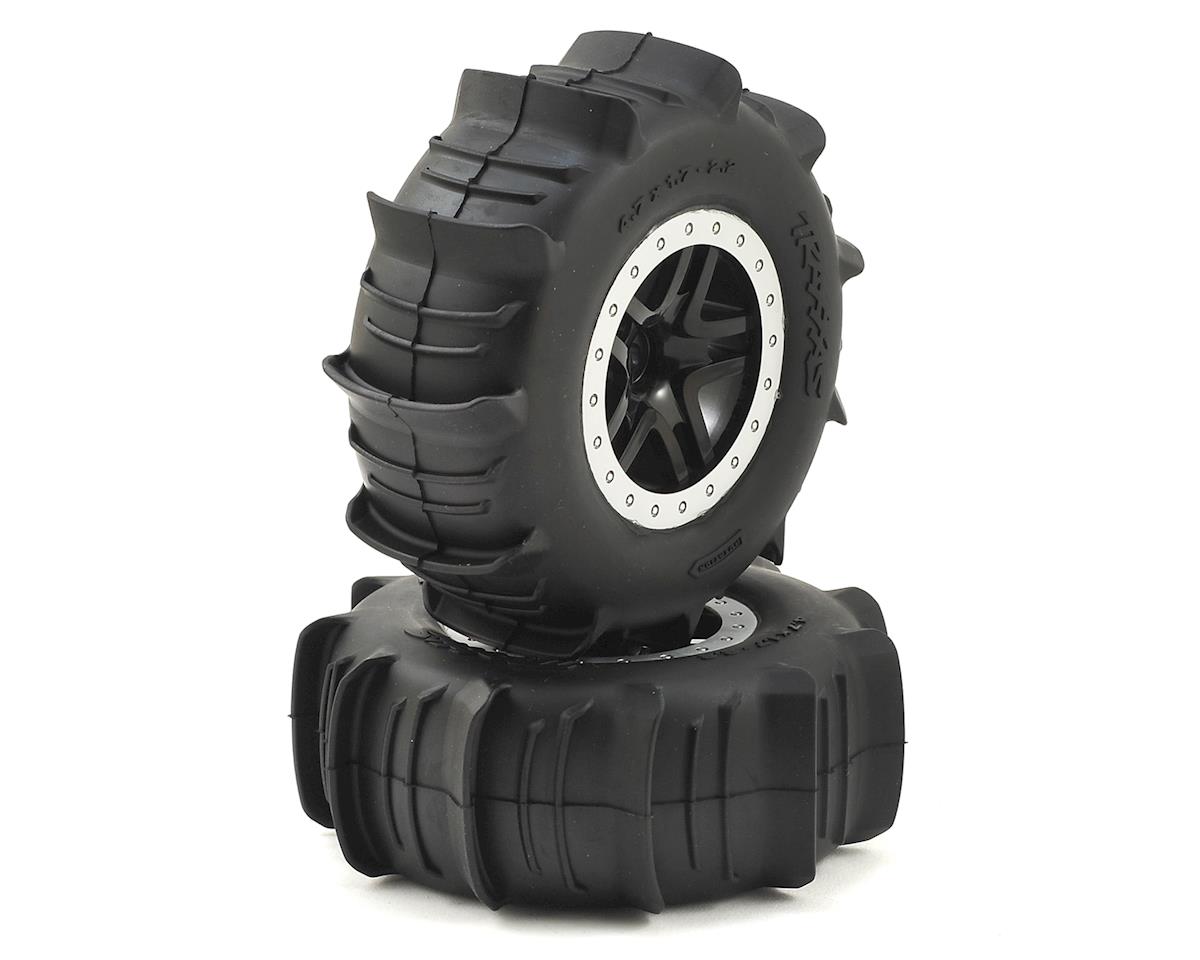 Traxxas Tires & Wheels, Assembled, Glued (Sct Split-Spoke Satin Chrome Beadlock Style Wheels, Paddle Tires, Foam Inserts) (2) (4wd F/R, 2wd Rear) (TSM Rated) TRA5891