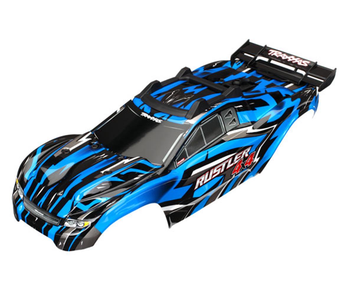 Traxxas Body, Rustler 4X4, blue/ window, grill, lights decal sheet (assembled with front & rear body mounts and rear body support for clipless mounting) TRA6718X