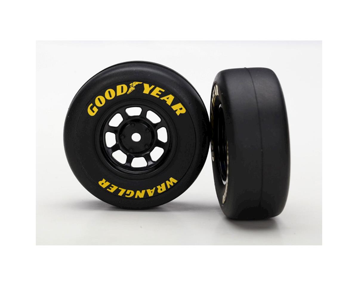 Traxxas Tires and wheels, assembled, glued (8-spoke wheels, black, 1.9 Goodyear Wrangler tires) (2) for 1/16th vehicles TRA7378