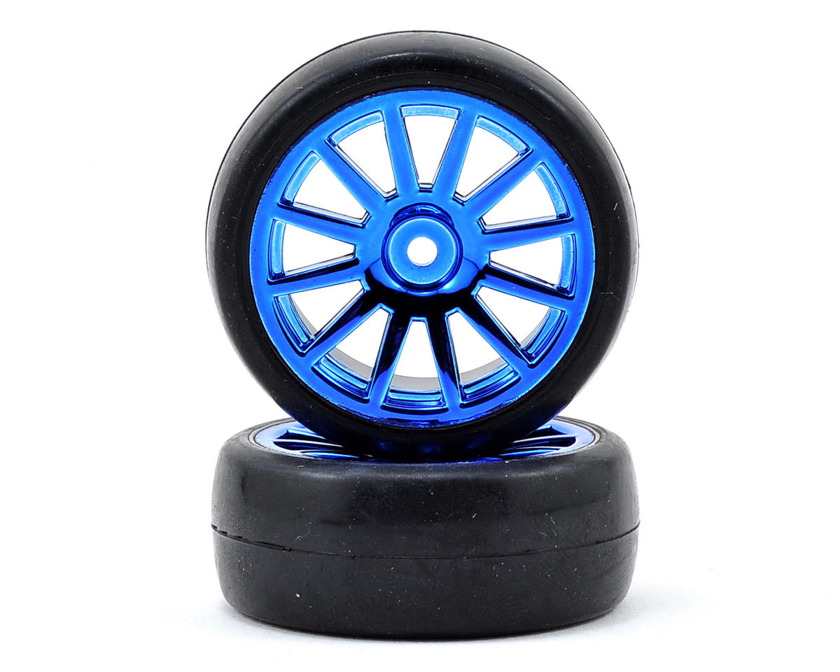 Traxxas Tires & wheels, assembled, glued (12-spoke blue chrome wheels, slick tires) (2) TRA7573R