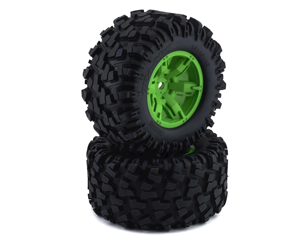Traxxas Tires & wheels, assembled, glued (X-Maxx green wheels, Maxx AT tires, foam inserts) (left & right) (2) 8S Rated TRA7772G