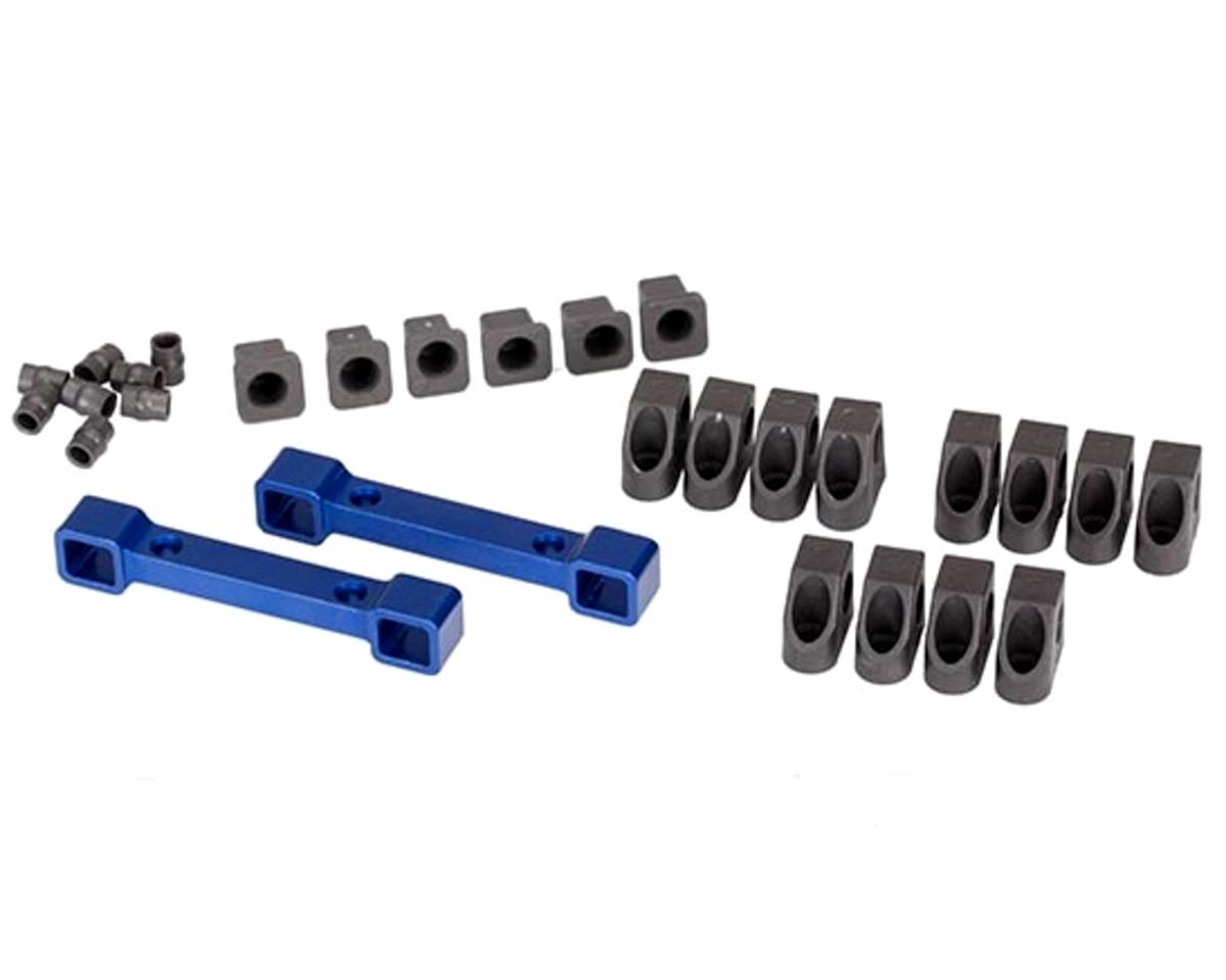 Traxxas Mounts, suspension arms, aluminum (blue-anodized) (front & rear)/ hinge pin retainers (12)/ inserts (6) TRA8334X