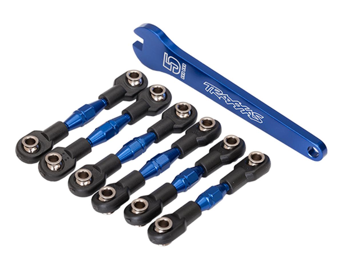 Traxxas Turnbuckles, aluminum (blue-anodized), camber links, 32mm (front) (2)/ camber links, 28mm (rear) (2)/ toe links, 34mm (2)/ aluminum wrench TRA8341X