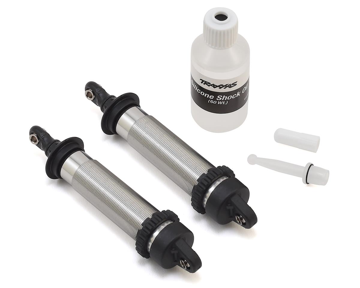 Traxxas Shocks, GTR, 134mm, silver aluminum (complete w/ spring pre-load spacers) (front, threaded) (2) TRA8450