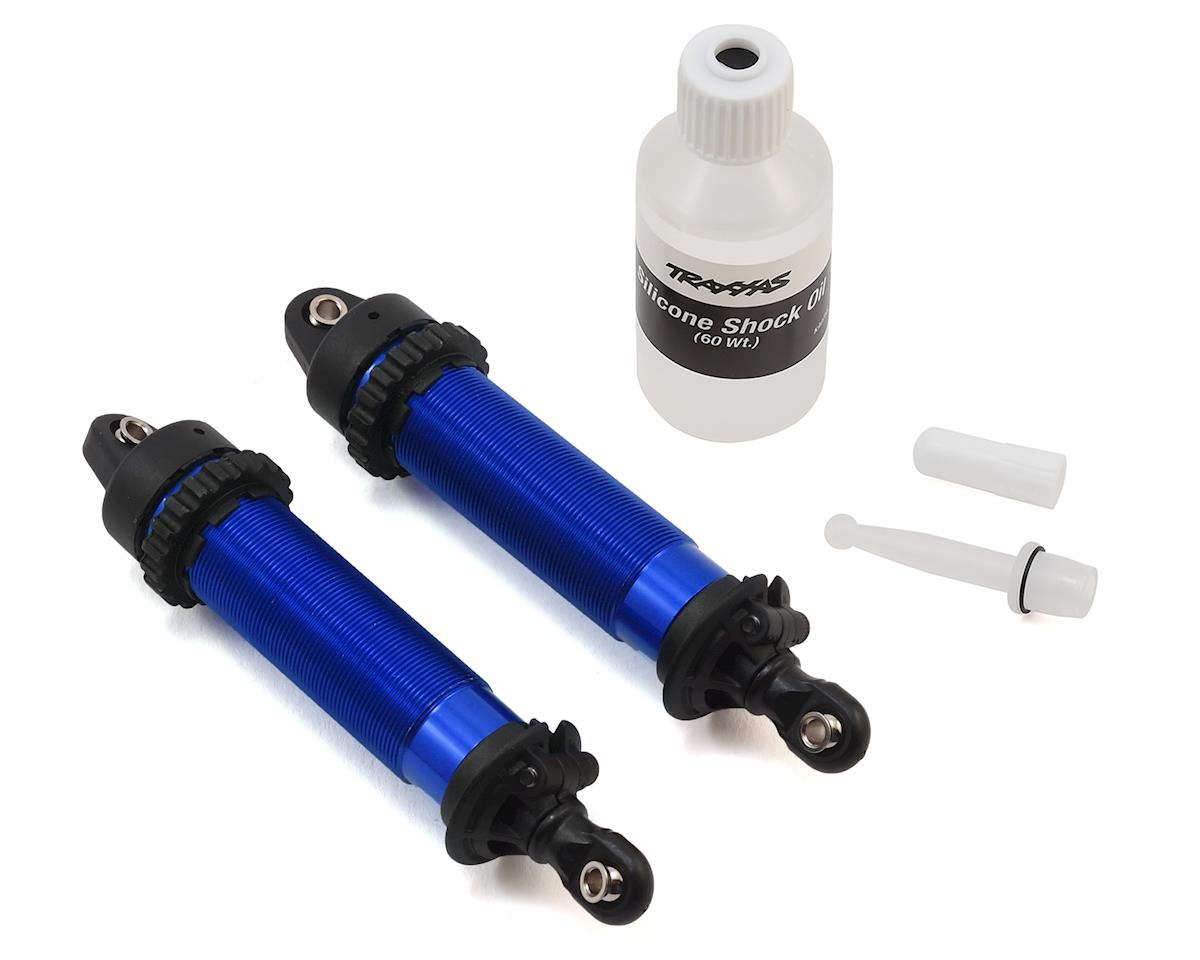 Traxxas Shocks, GTR, 134mm, aluminum (blue-anodized) (complete w/ spring pre-load spacers) (front, threaded) (2) TRA8450X