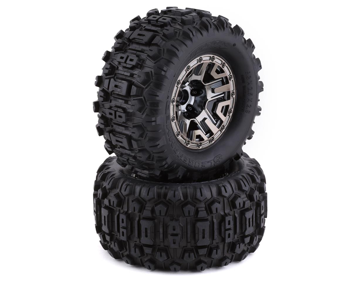 Traxxas Tires & wheels, assembled, glued (black chrome 2.8" wheels, Sledgehammer tires, foam inserts) (2) (TSM rated) TRA9072