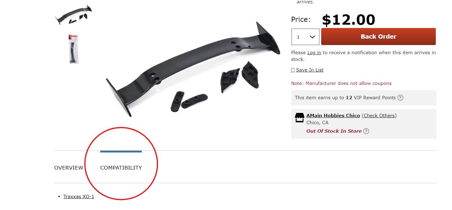 Screenshot showing the Compatibility tab on a product page.