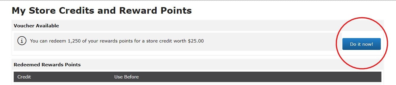 Screenshot showing the Store Credit and Rewards Points page.