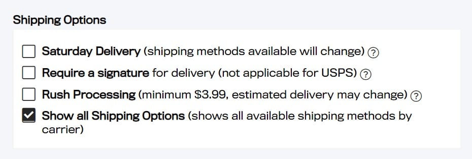 Show All Shipping Options shown in checkout