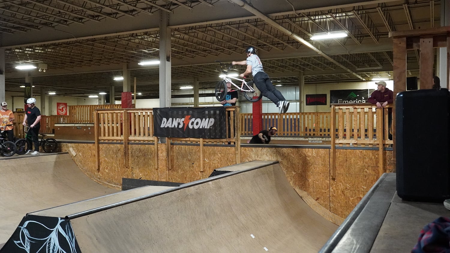 Dan's Comp Flow Team rider Zack Miller with a proper superman seat grab at the Boston BMX jam at The Edge Indoor Skatepark.