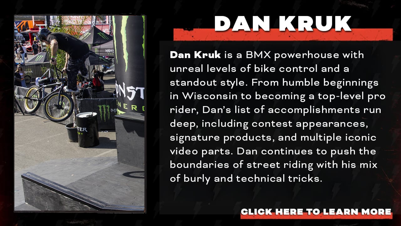 Photo collage of Dan's Comp pro BMX rider Dan Kruk.