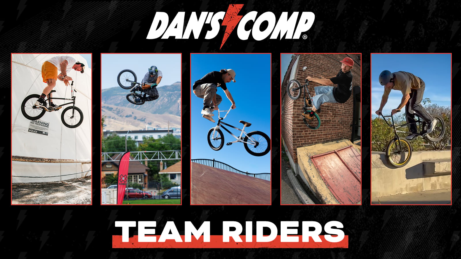 Image of the Dan's Comp Pro team riders: Matt Ray, Brady Baker, Jacob Thiem, Jack Hennicke and Dan Kruk.