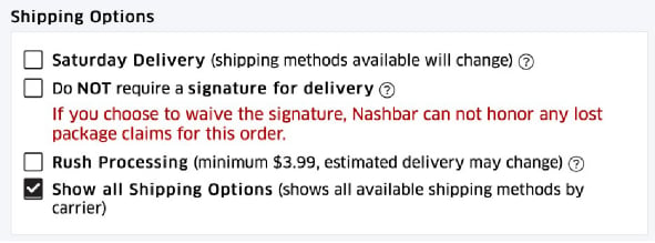 Show All Shipping Options shown in checkout