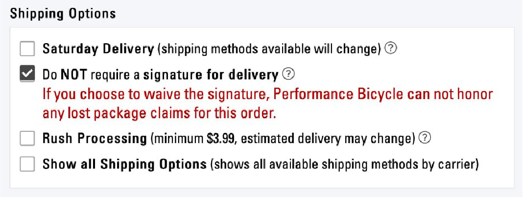 Do NOT require a signature delivery box checked