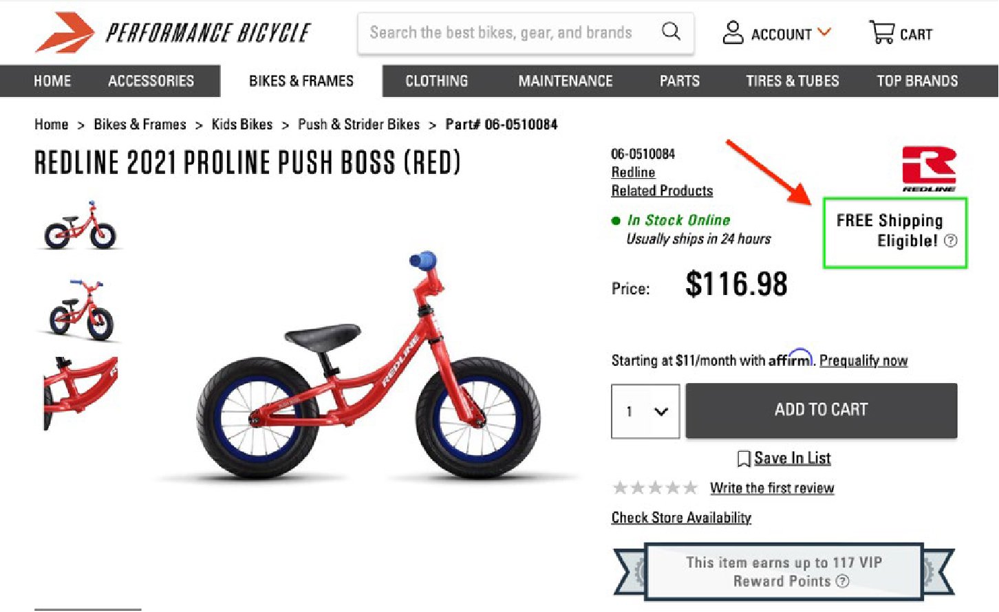 Free Shipping shown on a product