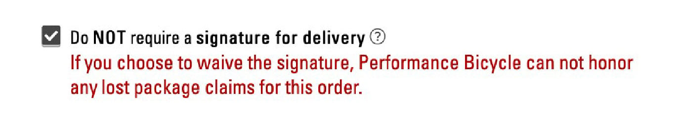 Do NOT require a signature delivery box unchecked