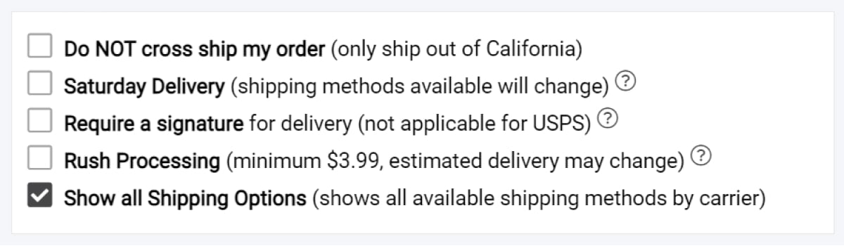Show all Shipping Options shown in checkout