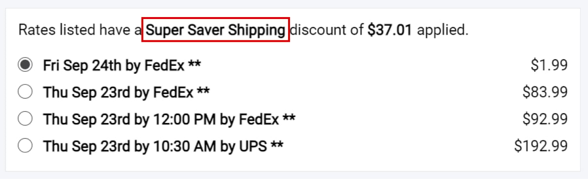 Super Saver Shipping shown in checkout